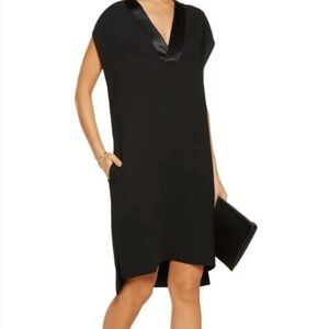 Vince | Black Crepe V-Neck Cocktail Dress w/ Satin Trim | Sz L